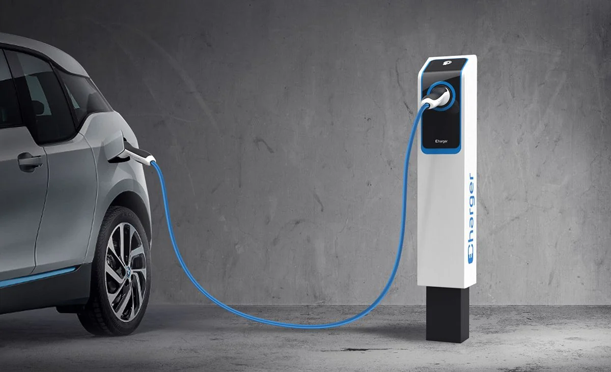 Electric vehicle connected to a charging station
